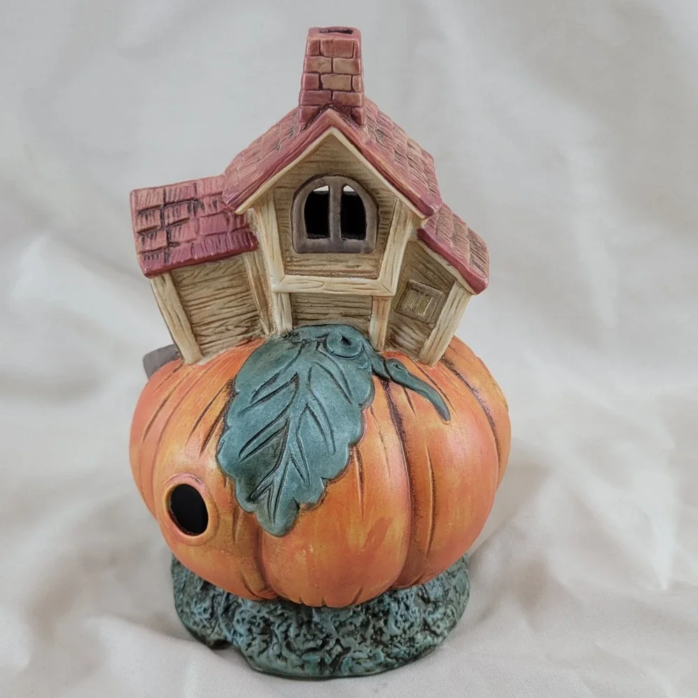 Lighted Pumpkin House Whimsical Fall Fairy Garden Village Building NO LIGHT Vtg